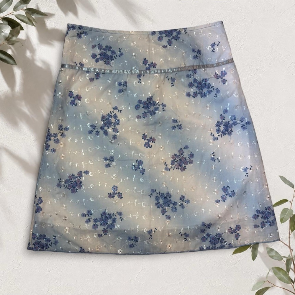 Vintage Exact Change Blue Floral Embroidered Y2K Fairycore Mini Skirt Size 3